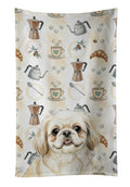 Cream Pekingese Coffee Bar Kitchen Towel Velour Plush Front and Cotton Loop Back Machine Washable