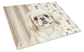 Cream Pekingese Coffee Bar Cutting Board Tempered Glass Kitchen Cutting Surface, Heat Resistant Chopping, Non-Slip Feet, Food Prep & Serving