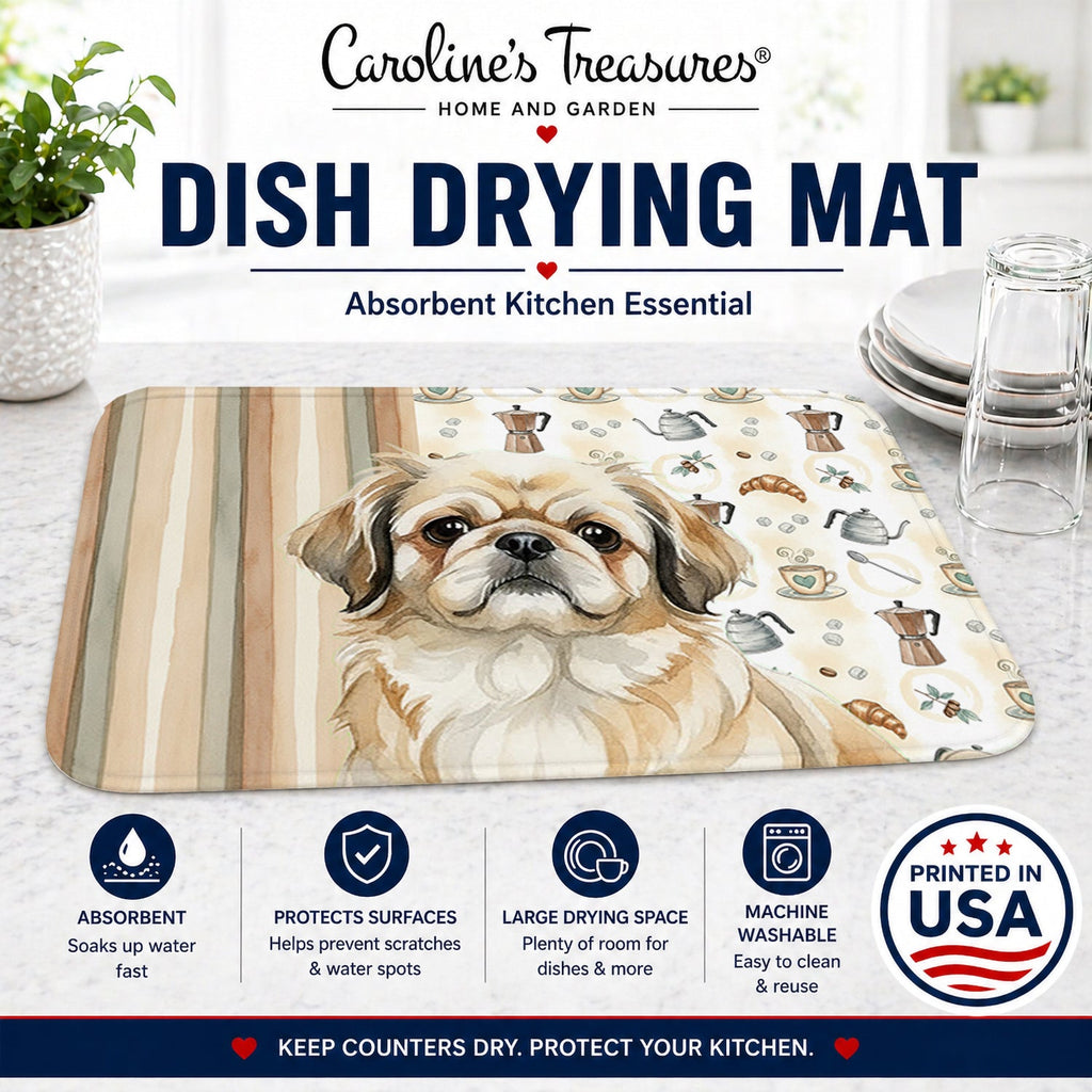Fawn Pekingese Coffee Bar Dish Drying Mat Absorbent Dish Drying Mat Pad for Kitchen Counter Dish Drainer Mat for Countertop, 14 x 21", Multicolor