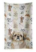 Fawn Pekingese Coffee Bar Kitchen Towel Velour Plush Front and Cotton Loop Back Machine Washable