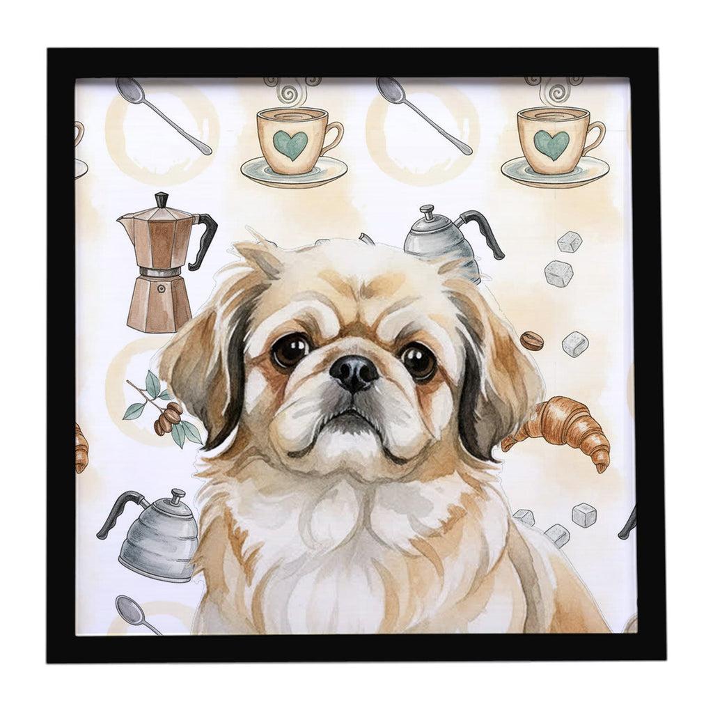 Fawn Pekingese Coffee Bar Framed Metal Print Bathroom, Kitchen, Office, Home Decor Wall Art Ready to Hang, Square, 8X8