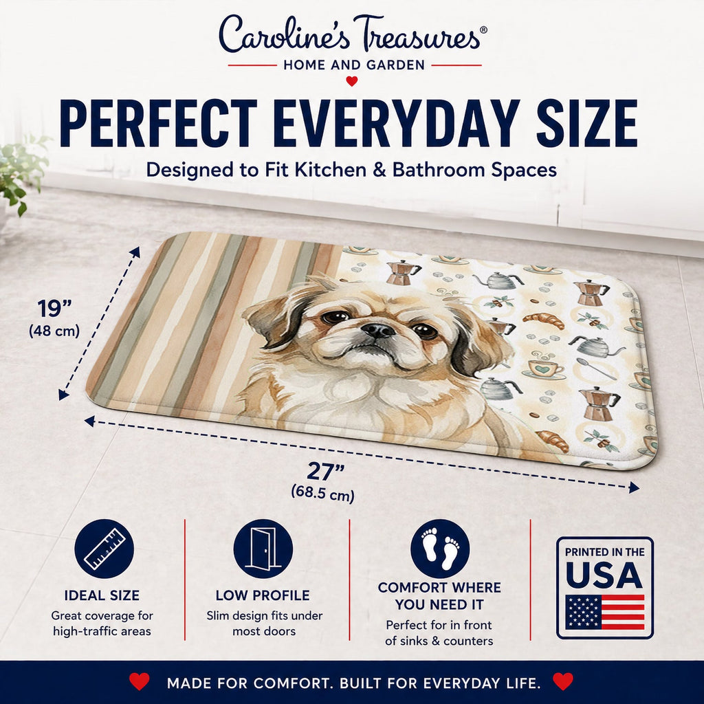 Fawn Pekingese Coffee Bar Memory Foam Kitchen Mat Machine Washable Anti-Fatigue Cushion Comfort Bath or Kitchen Rug