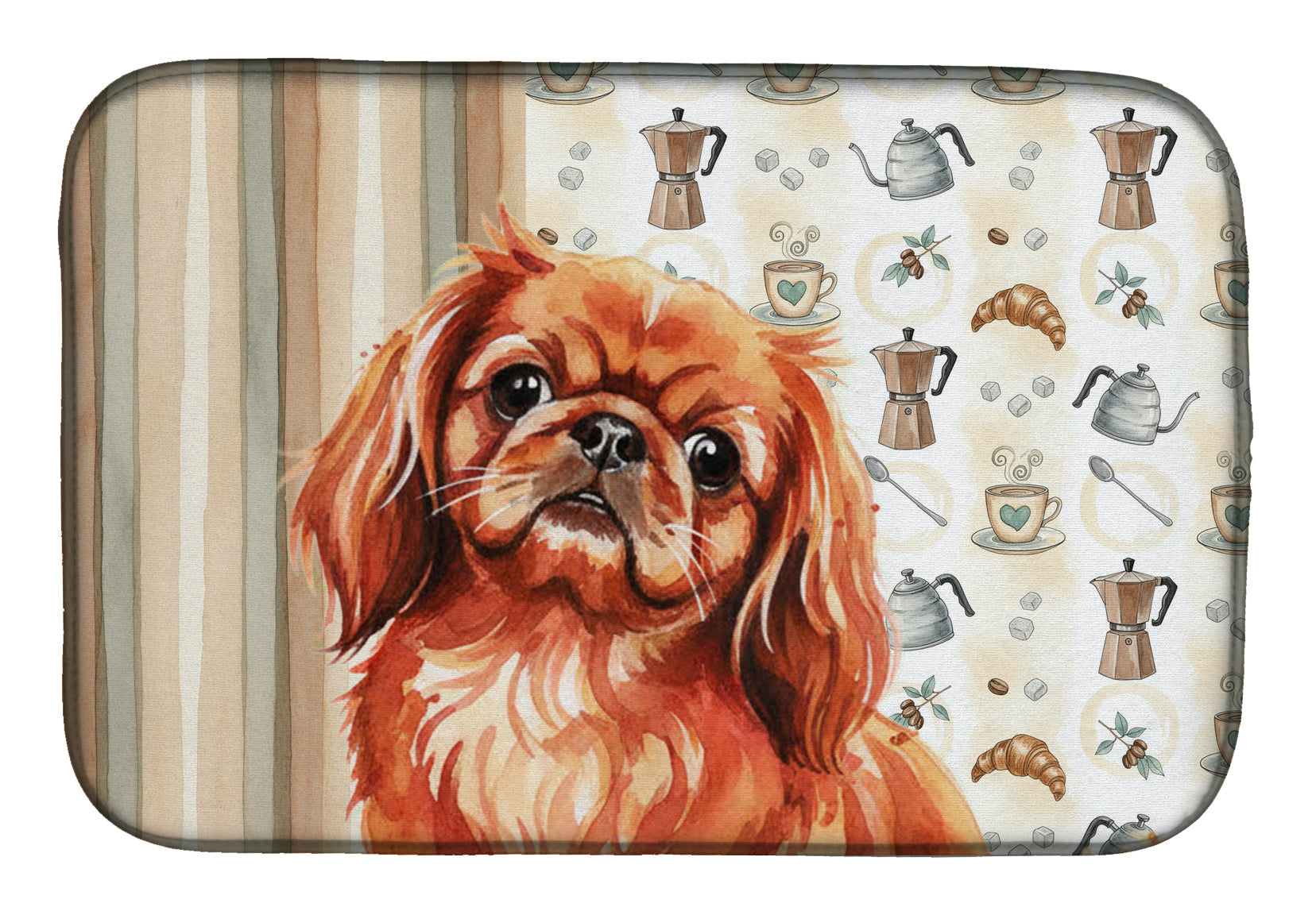 Red Pekingese Coffee Bar Dish Drying Mat Absorbent Dish Drying Mat Pad for Kitchen Counter Dish Drainer Mat for Countertop, 14 x 21", Multicolor