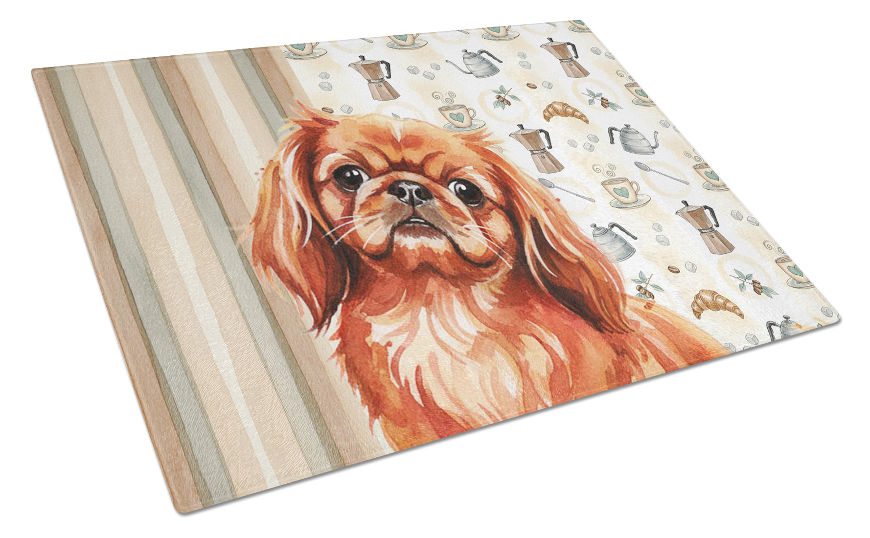 Red Pekingese Coffee Bar Cutting Board Tempered Glass Kitchen Cutting Surface, Heat Resistant Chopping, Non-Slip Feet, Food Prep & Serving