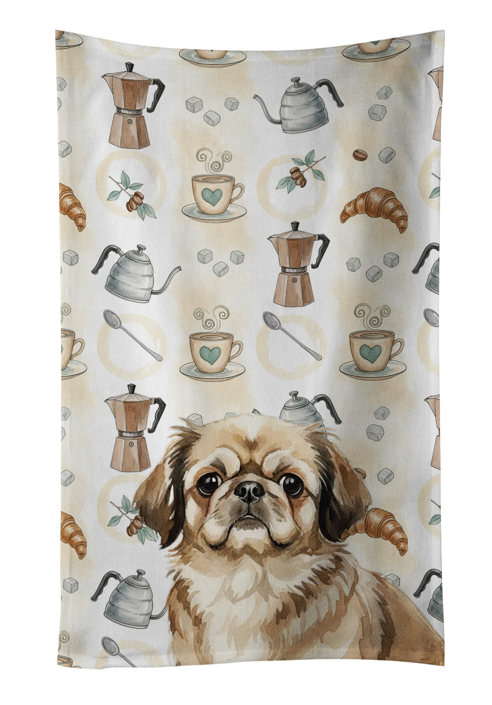 Sable Pekingese Coffee Bar Kitchen Towel Velour Plush Front and Cotton Loop Back Machine Washable