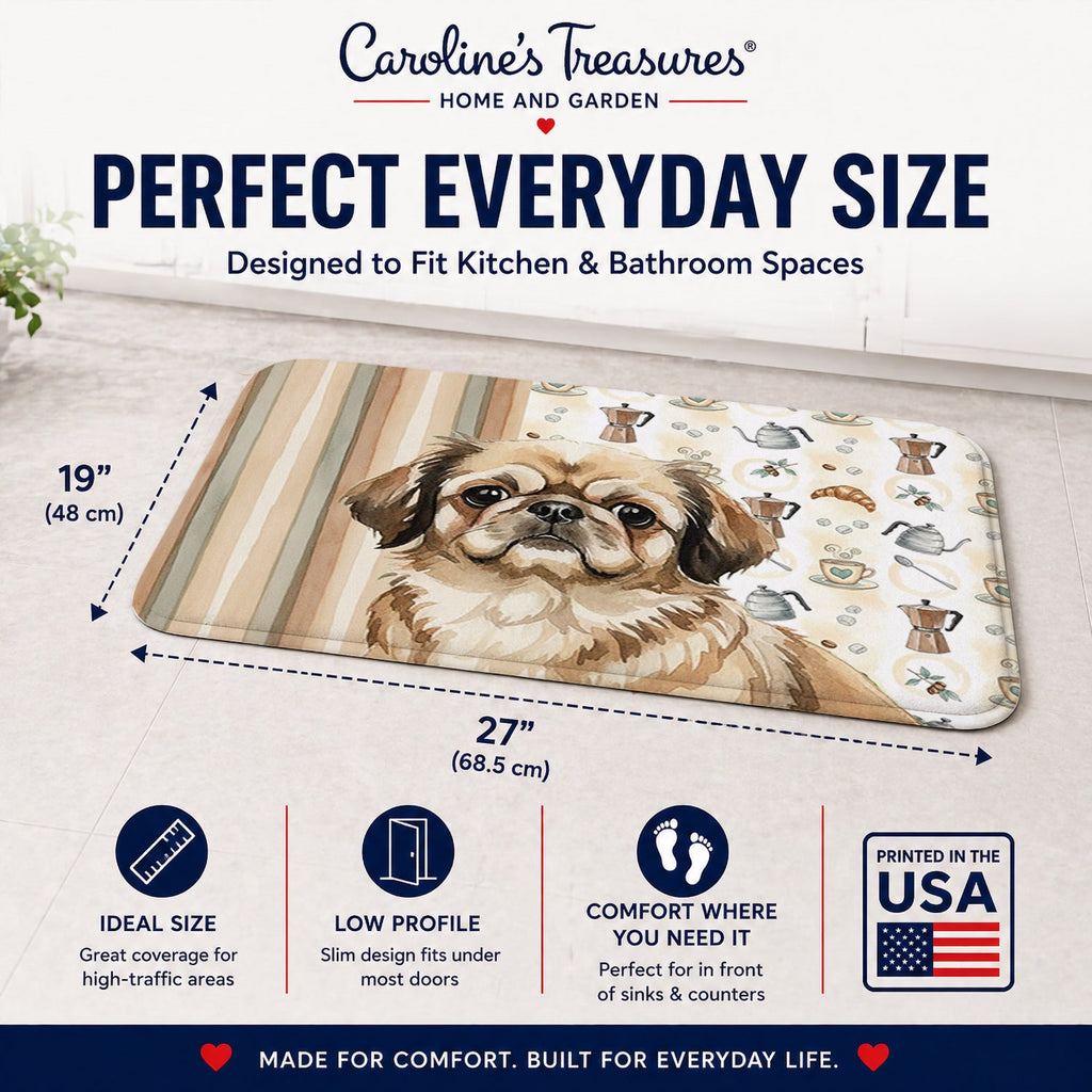 Sable Pekingese Coffee Bar Memory Foam Kitchen Mat Machine Washable Anti-Fatigue Cushion Comfort Bath or Kitchen Rug