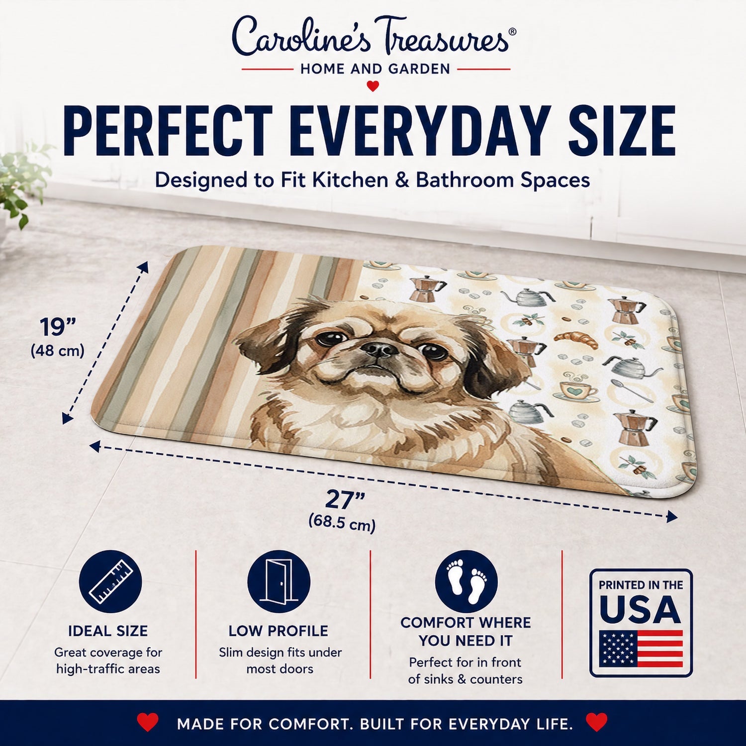 Sable Pekingese Coffee Bar Memory Foam Kitchen Mat Machine Washable Anti-Fatigue Cushion Comfort Bath or Kitchen Rug