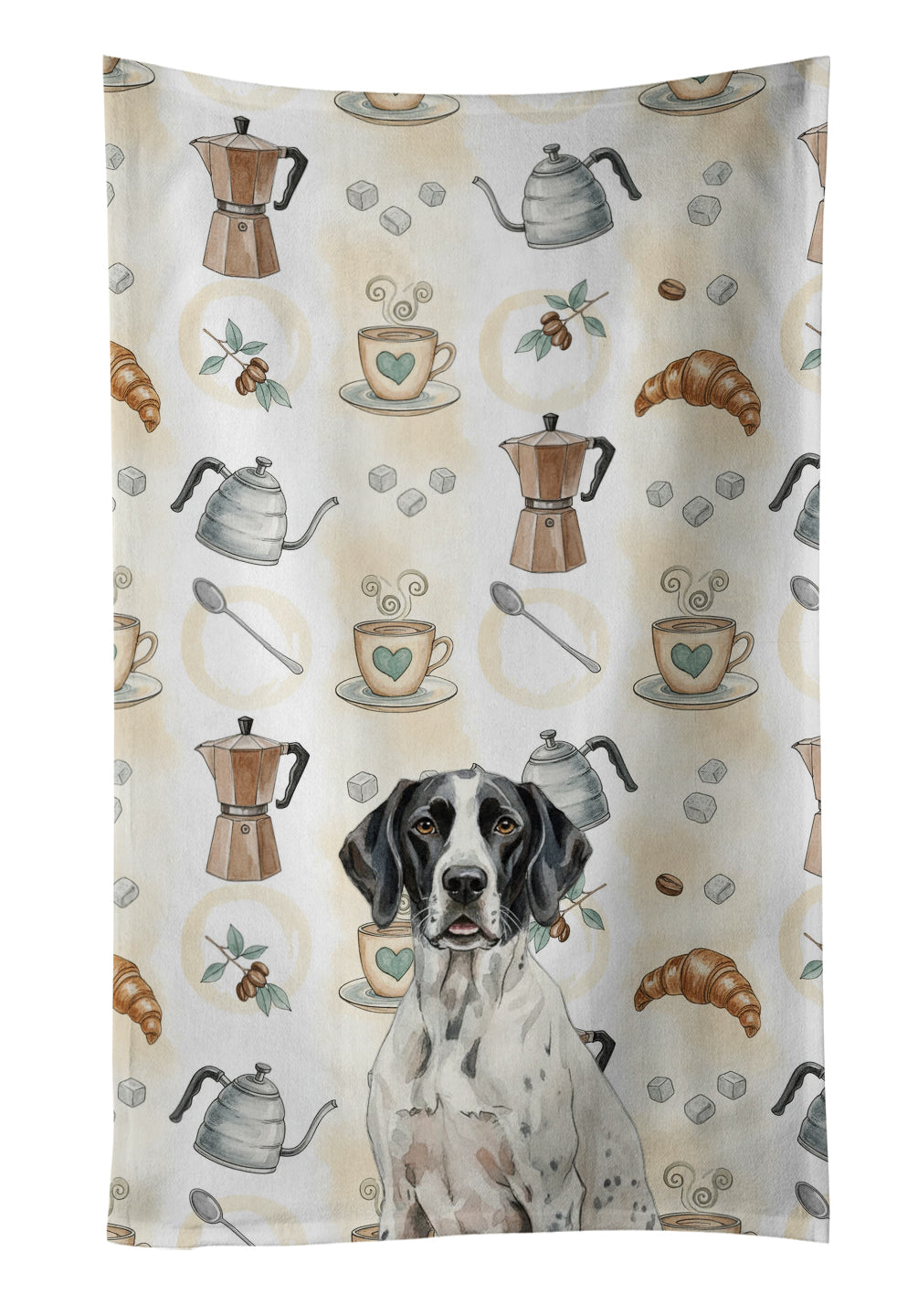 Black and White Pointer Coffee Bar Kitchen Towel Velour Plush Front and Cotton Loop Back Machine Washable