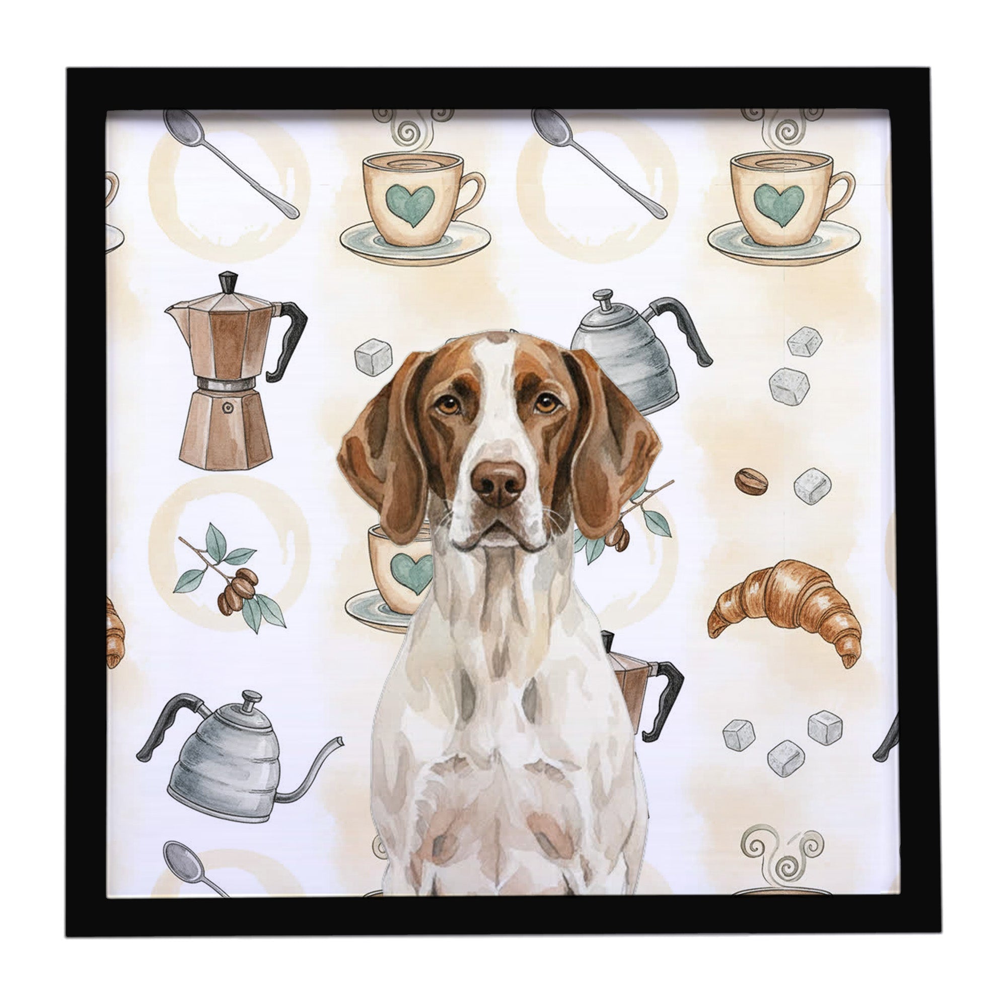 Liver and White Pointer Coffee Bar Framed Metal Print Bathroom, Kitchen, Office, Home Decor Wall Art Ready to Hang, Square, 8X8