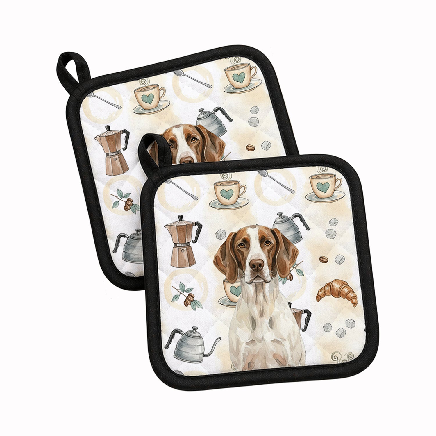 Liver and White Pointer Coffee Bar Pot Holder Set of 2 Heat Resistant Quilted Hot Pads 7.5 x 7.5 Inch, Insulated Kitchen Trivets for Cooking & Baking
