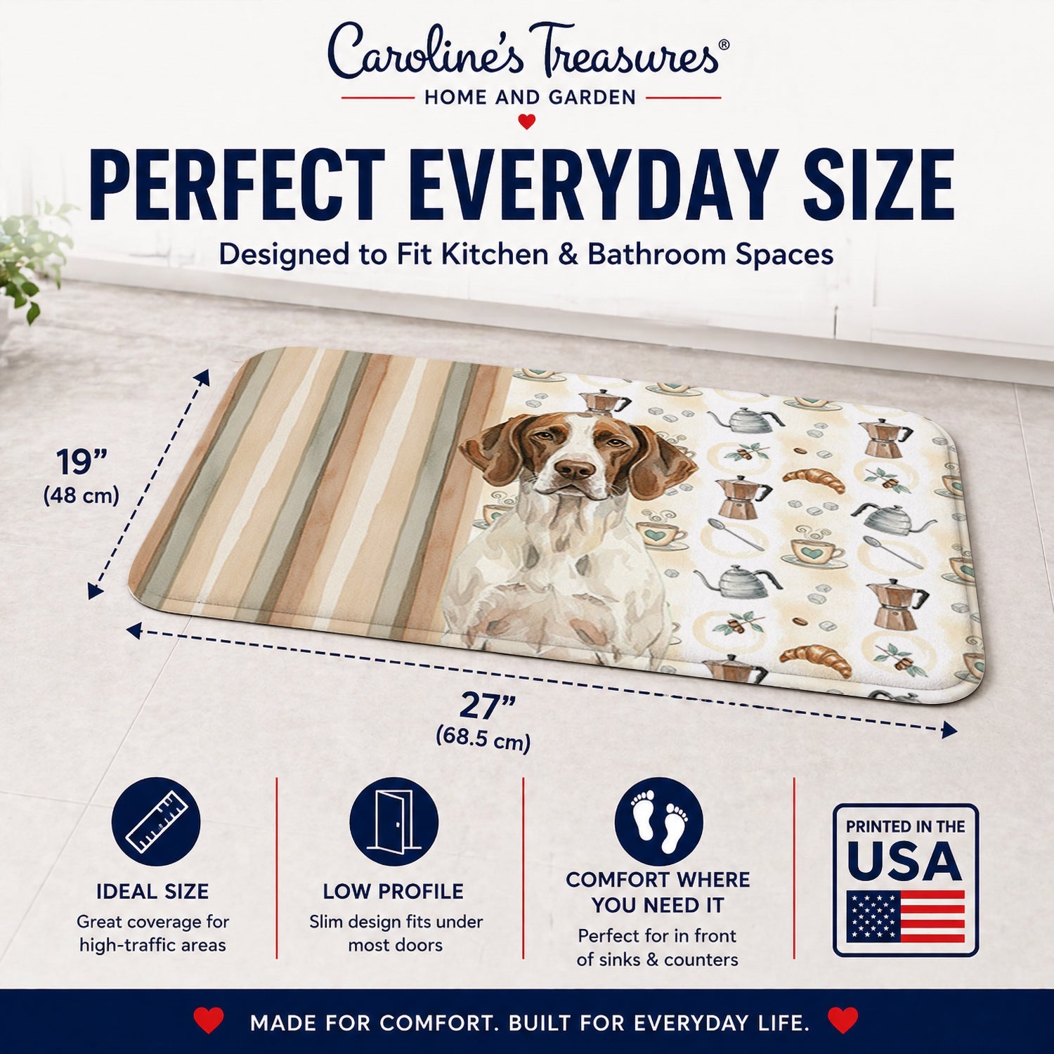 Liver and White Pointer Coffee Bar Memory Foam Kitchen Mat Machine Washable Anti-Fatigue Cushion Comfort Bath or Kitchen Rug