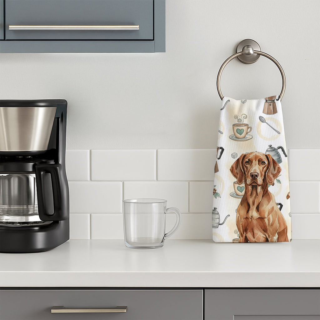 Liver Pointer Coffee Bar Kitchen Towel Velour Plush Front and Cotton Loop Back Machine Washable