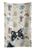 Black and White Pomeranian Coffee Bar Kitchen Towel Velour Plush Front and Cotton Loop Back Machine Washable