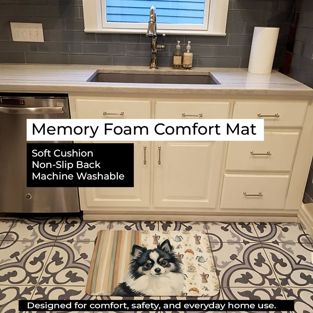 Black and White Pomeranian Coffee Bar Memory Foam Kitchen Mat Machine Washable Anti-Fatigue Cushion Comfort Bath or Kitchen Rug