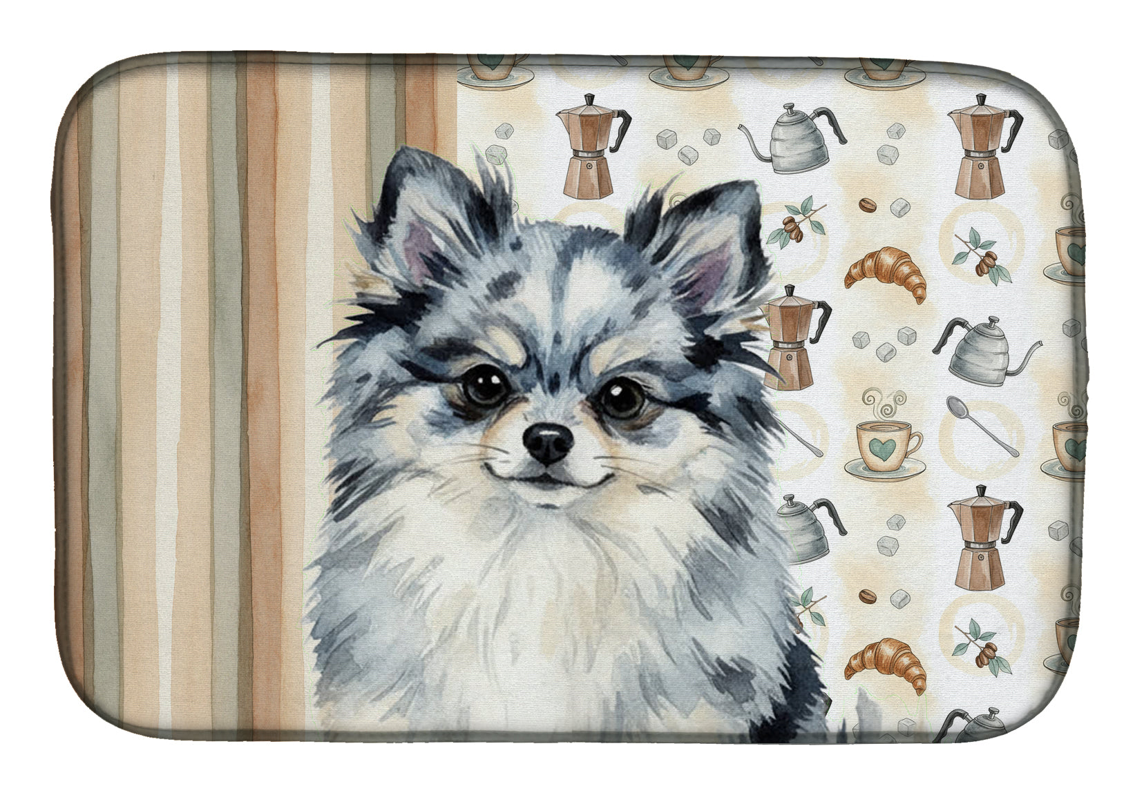 Blue Merle Pomeranian Coffee Bar Dish Drying Mat Absorbent Dish Drying Mat Pad for Kitchen Counter Dish Drainer Mat for Countertop, 14 x 21", Multicolor