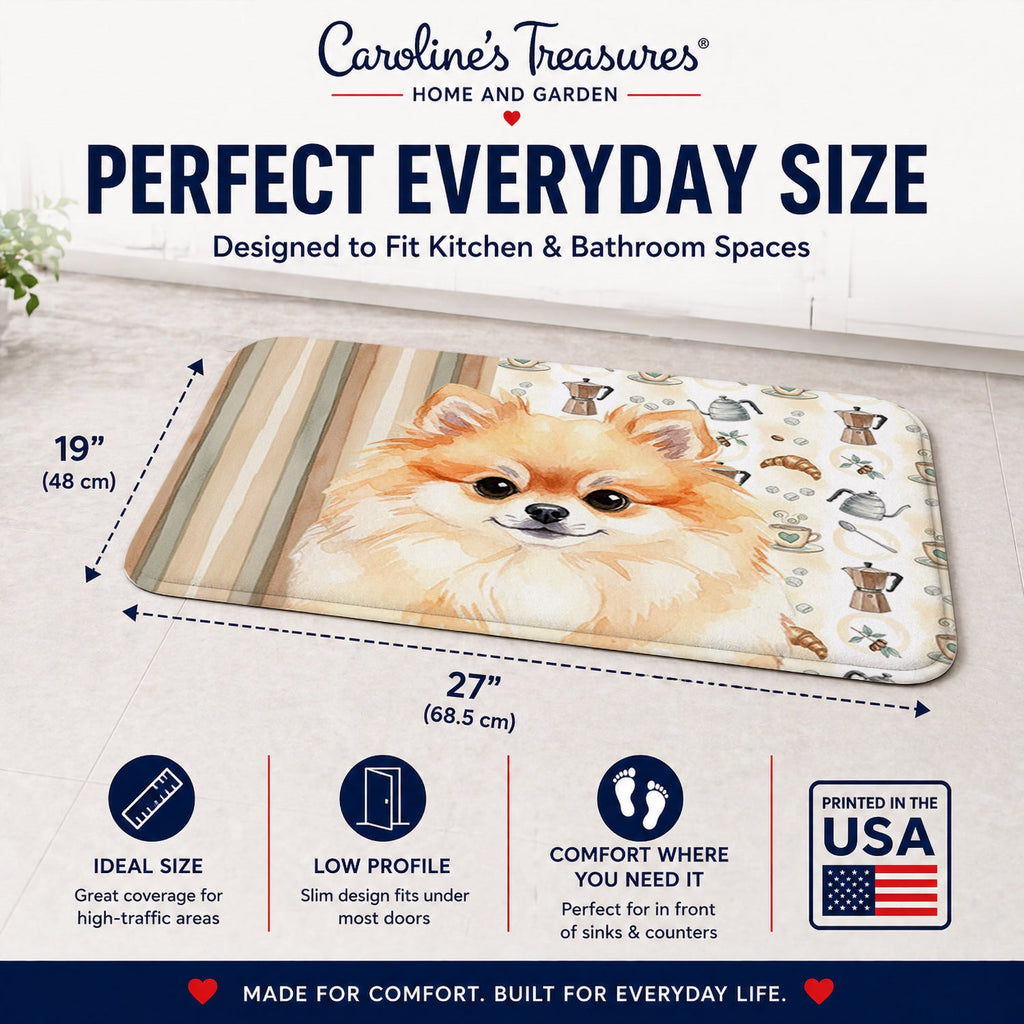 Pomeranian Coffee Bar Memory Foam Kitchen Mat Machine Washable Anti-Fatigue Cushion Comfort Bath or Kitchen Rug