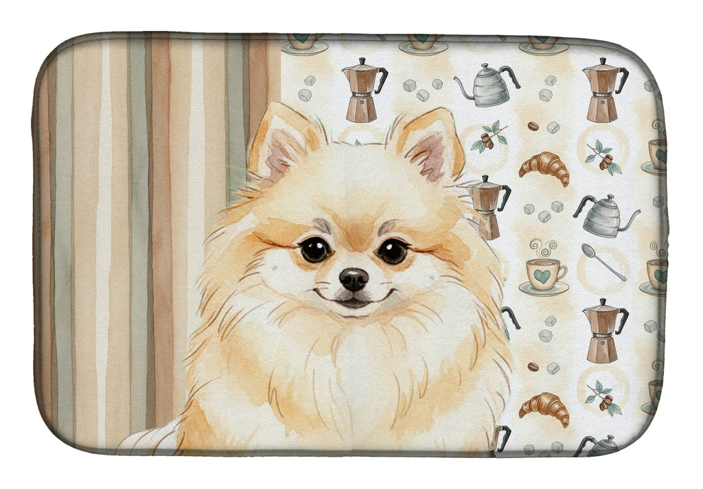 Cream Pomeranian Coffee Bar Dish Drying Mat Absorbent Dish Drying Mat Pad for Kitchen Counter Dish Drainer Mat for Countertop, 14 x 21", Multicolor