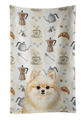 Cream Pomeranian Coffee Bar Kitchen Towel Velour Plush Front and Cotton Loop Back Machine Washable