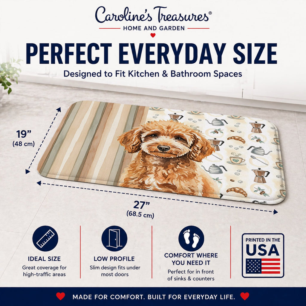 Miniature Apricot Poodle Coffee Bar Memory Foam Kitchen Mat Machine Washable Anti-Fatigue Cushion Comfort Bath or Kitchen Rug