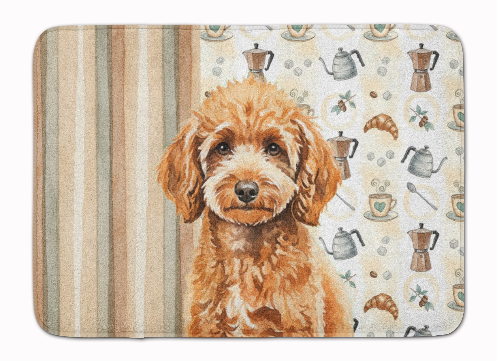 Miniature Apricot Poodle Coffee Bar Memory Foam Kitchen Mat Machine Washable Anti-Fatigue Cushion Comfort Bath or Kitchen Rug