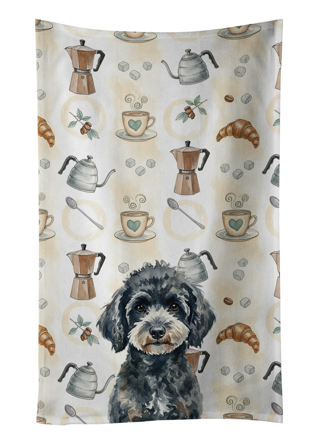 Miniature Black Poodle Coffee Bar Kitchen Towel Velour Plush Front and Cotton Loop Back Machine Washable