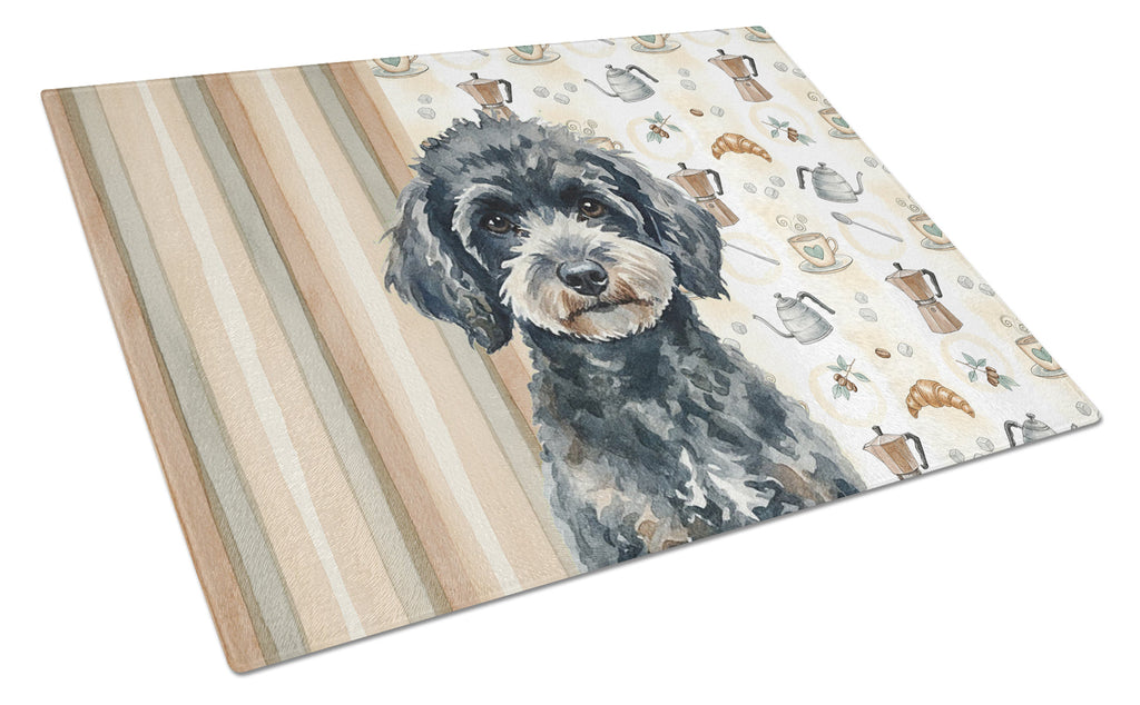 Miniature Black Poodle Coffee Bar Cutting Board Tempered Glass Kitchen Cutting Surface, Heat Resistant Chopping, Non-Slip Feet, Food Prep & Serving