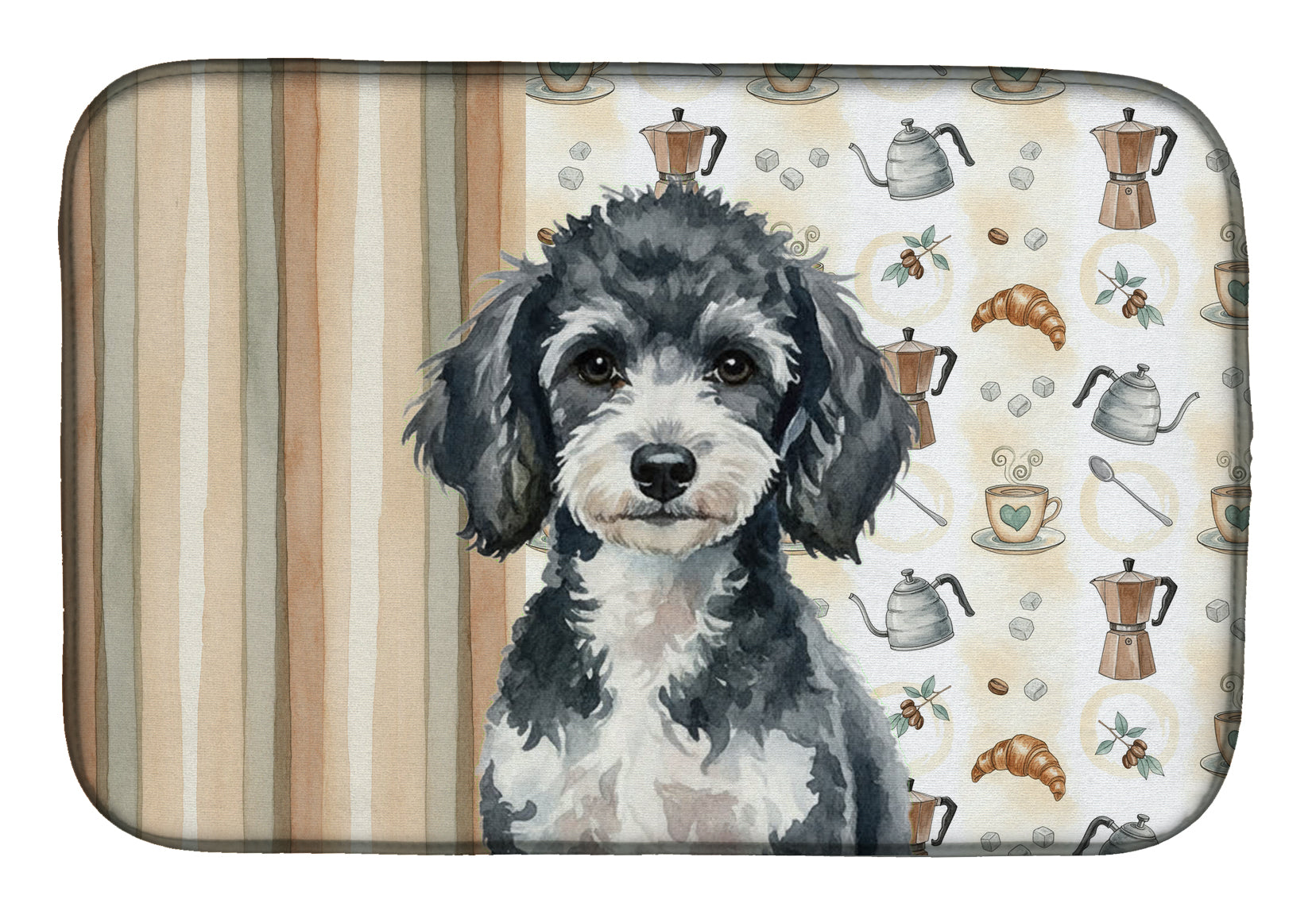 Miniature Parti Poodle Coffee Bar Dish Drying Mat Absorbent Dish Drying Mat Pad for Kitchen Counter Dish Drainer Mat for Countertop, 14 x 21", Multicolor
