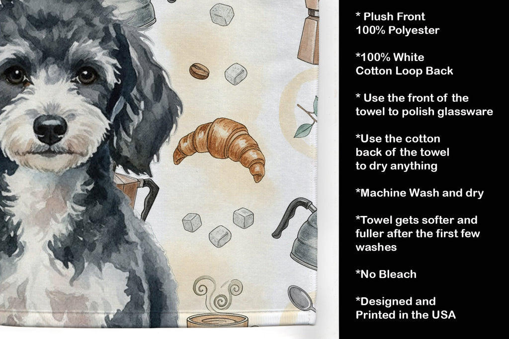 Miniature Parti Poodle Coffee Bar Kitchen Towel Velour Plush Front and Cotton Loop Back Machine Washable