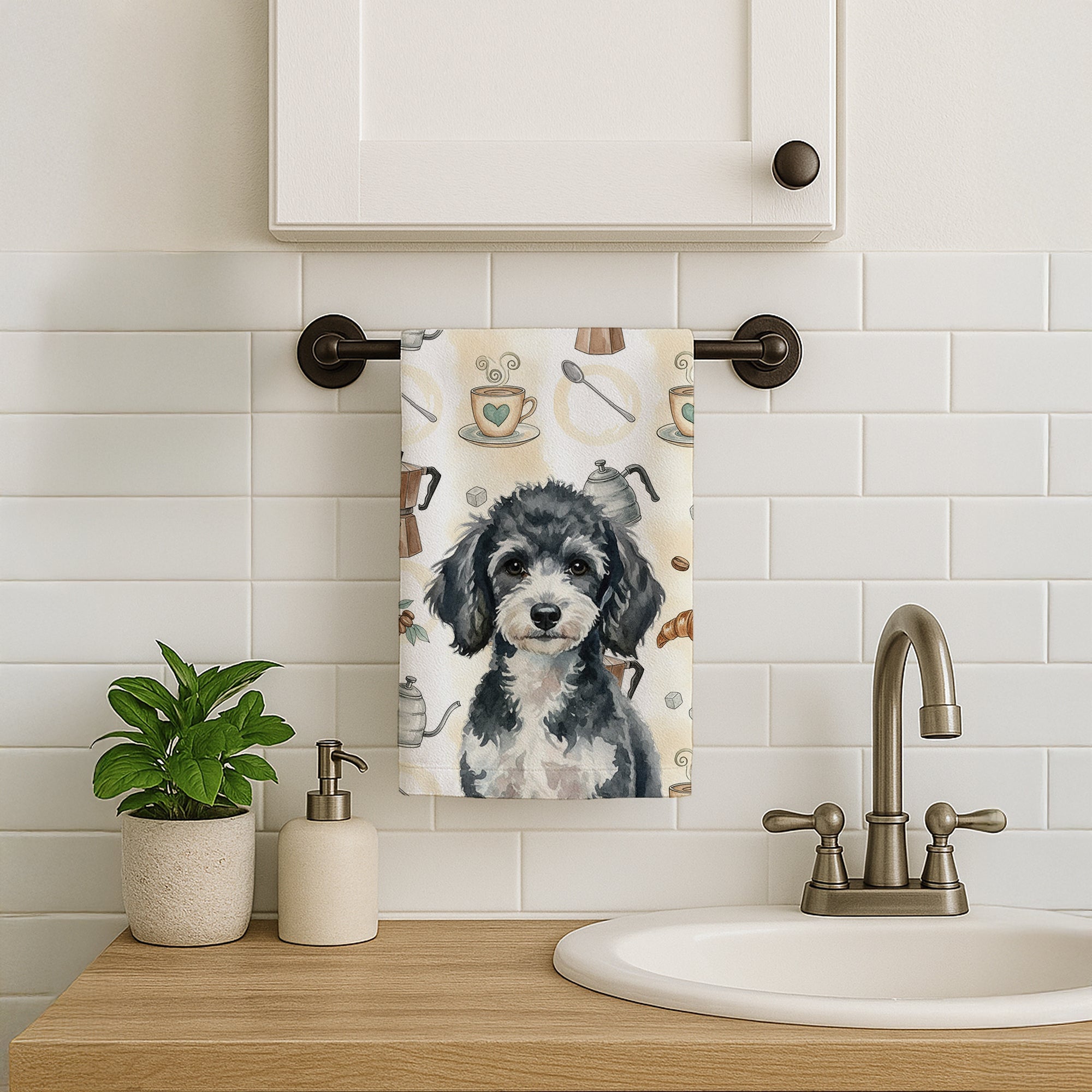 Miniature Parti Poodle Coffee Bar Kitchen Towel Velour Plush Front and Cotton Loop Back Machine Washable