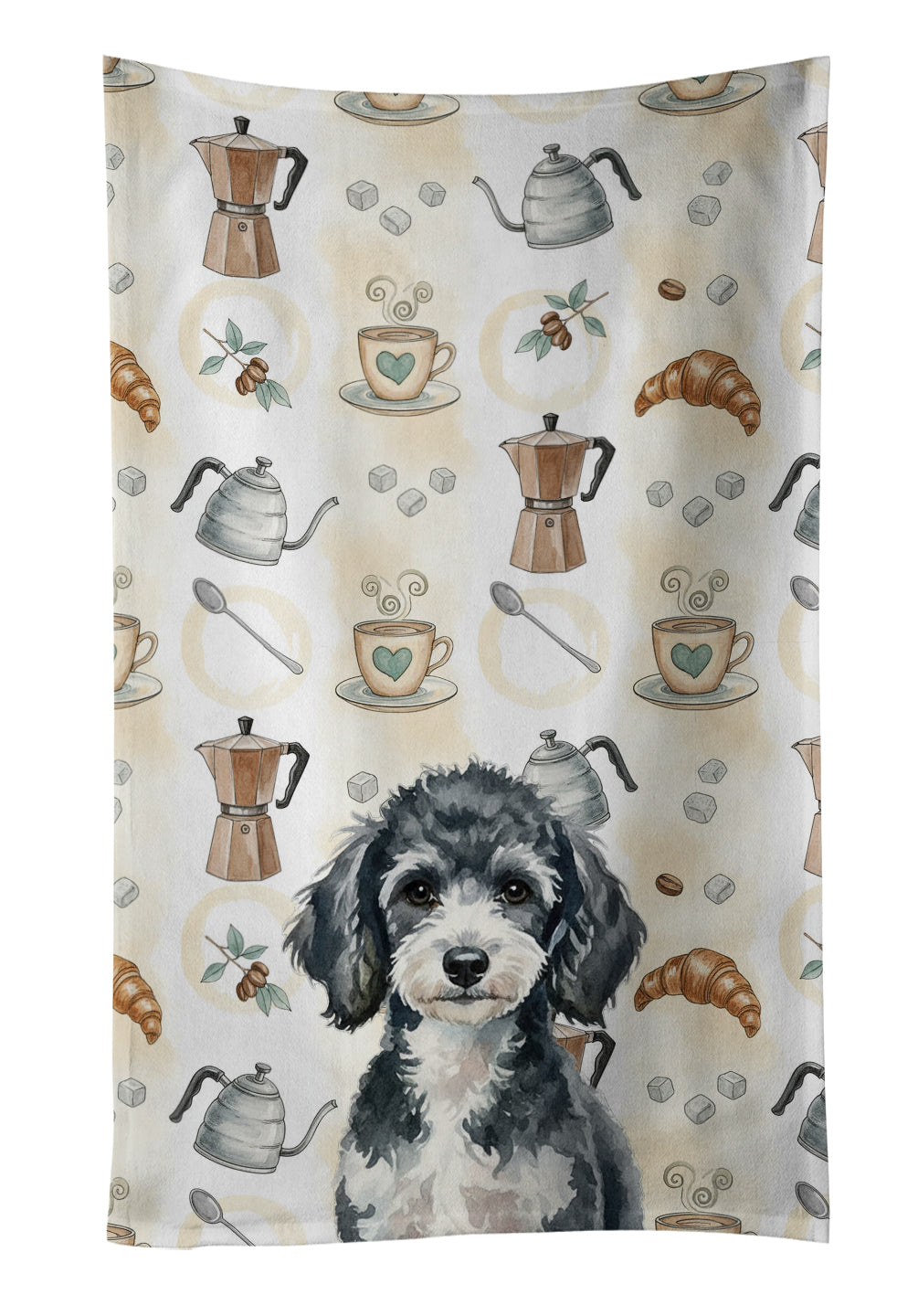 Miniature Parti Poodle Coffee Bar Kitchen Towel Velour Plush Front and Cotton Loop Back Machine Washable