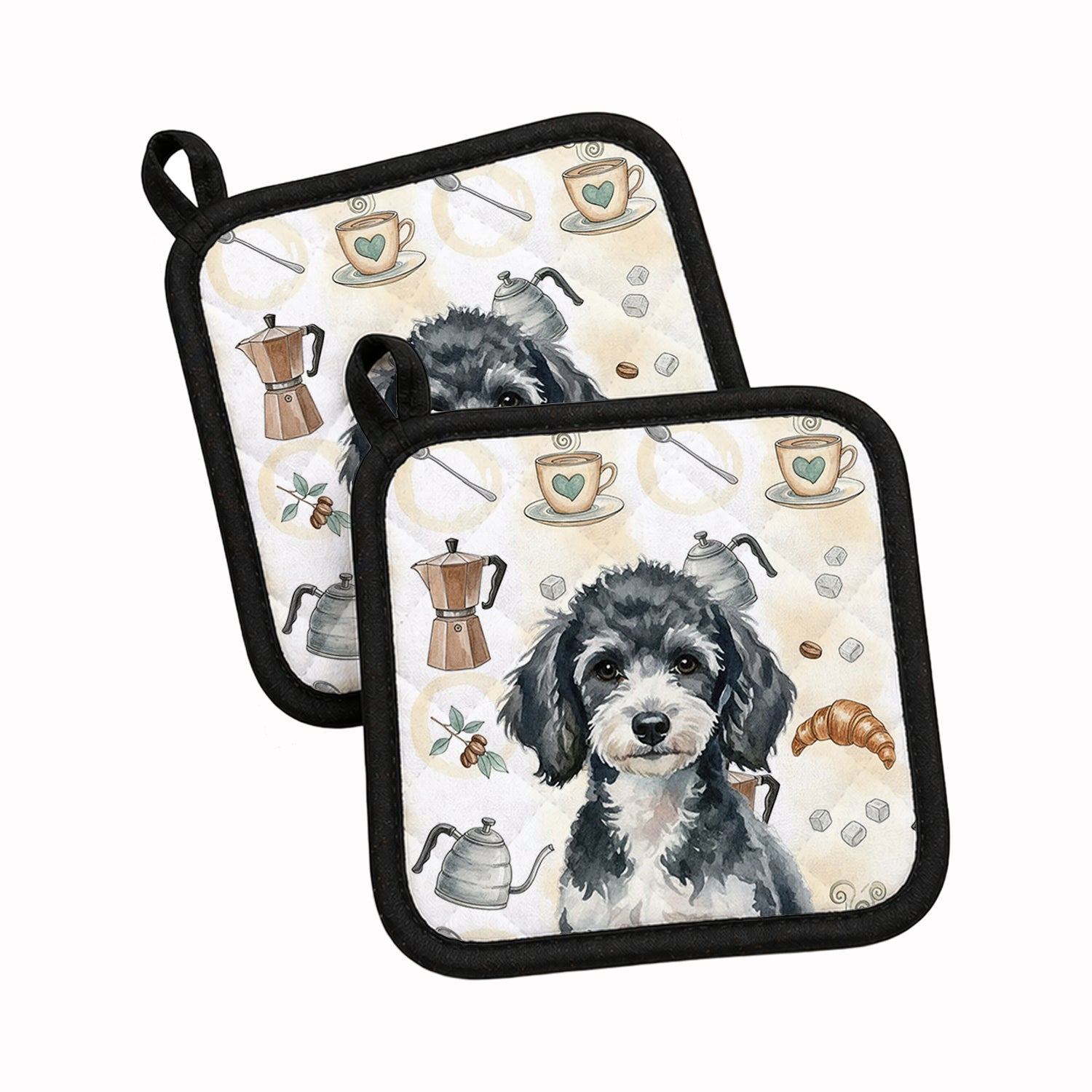 Miniature Parti Poodle Coffee Bar Pot Holder Set of 2 Heat Resistant Quilted Hot Pads 7.5 x 7.5 Inch, Insulated Kitchen Trivets for Cooking & Baking