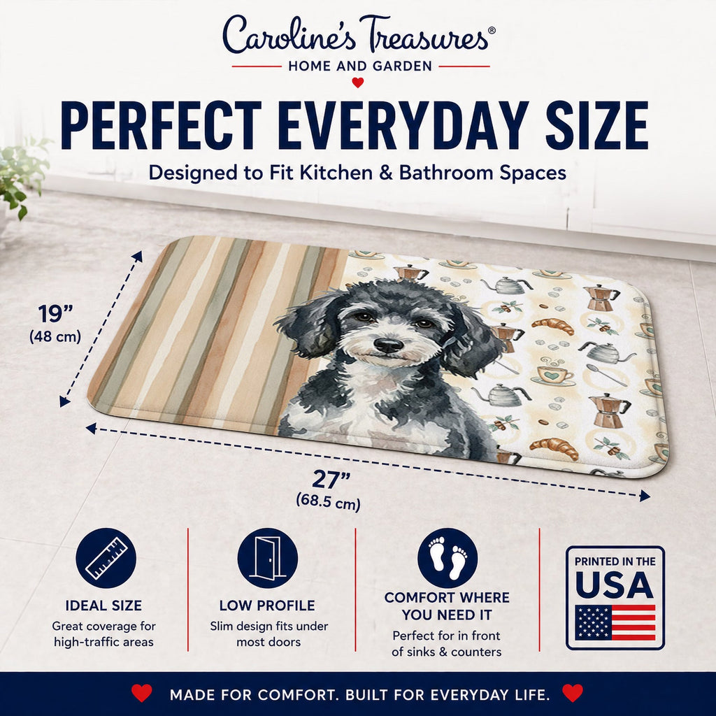 Miniature Parti Poodle Coffee Bar Memory Foam Kitchen Mat Machine Washable Anti-Fatigue Cushion Comfort Bath or Kitchen Rug