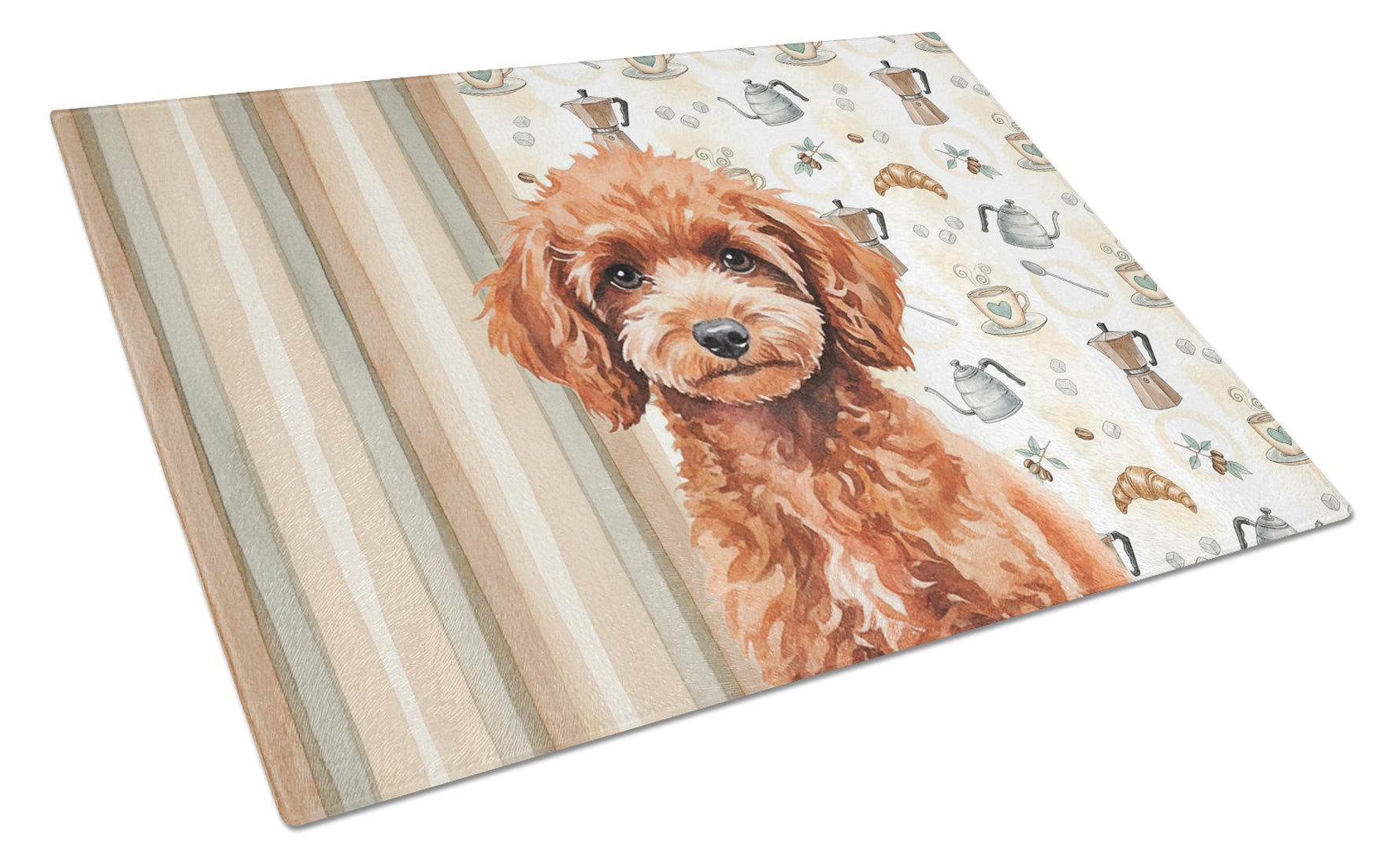 Miniature Red Poodle Coffee Bar Cutting Board Tempered Glass Kitchen Cutting Surface, Heat Resistant Chopping, Non-Slip Feet, Food Prep & Serving