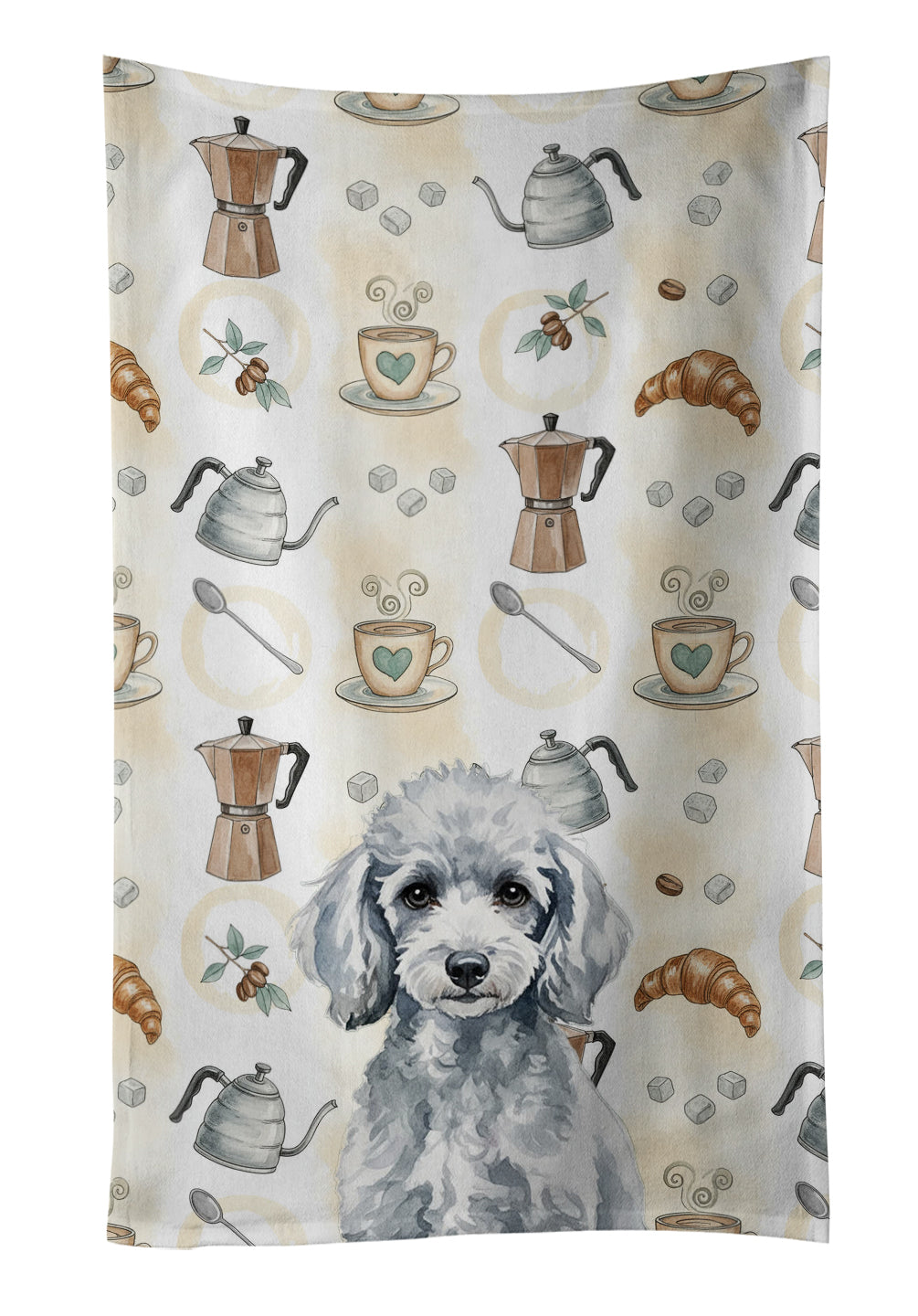 Miniature Silver Poodle Coffee Bar Kitchen Towel Velour Plush Front and Cotton Loop Back Machine Washable