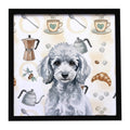 Miniature Silver Poodle Coffee Bar Framed Metal Print Bathroom, Kitchen, Office, Home Decor Wall Art Ready to Hang, Square, 8X8