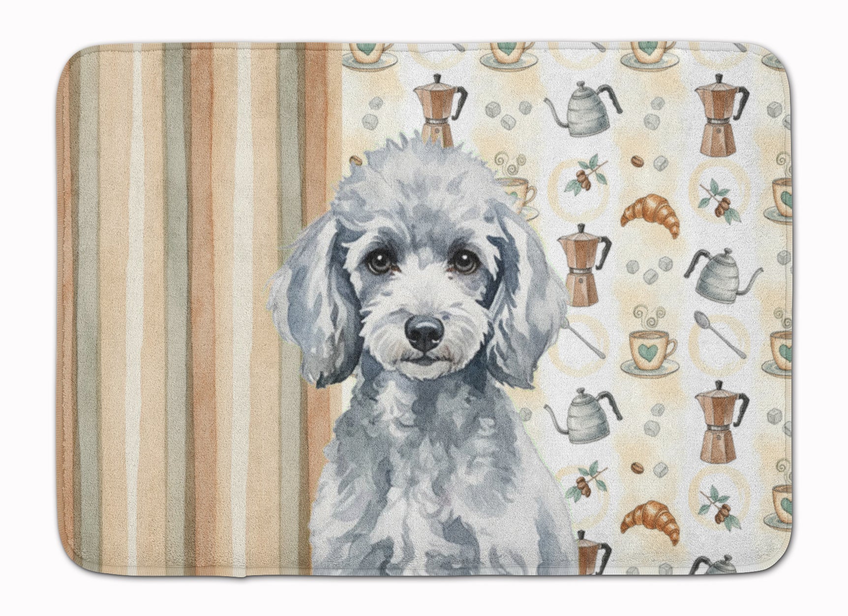 Miniature Silver Poodle Coffee Bar Memory Foam Kitchen Mat Machine Washable Anti-Fatigue Cushion Comfort Bath or Kitchen Rug