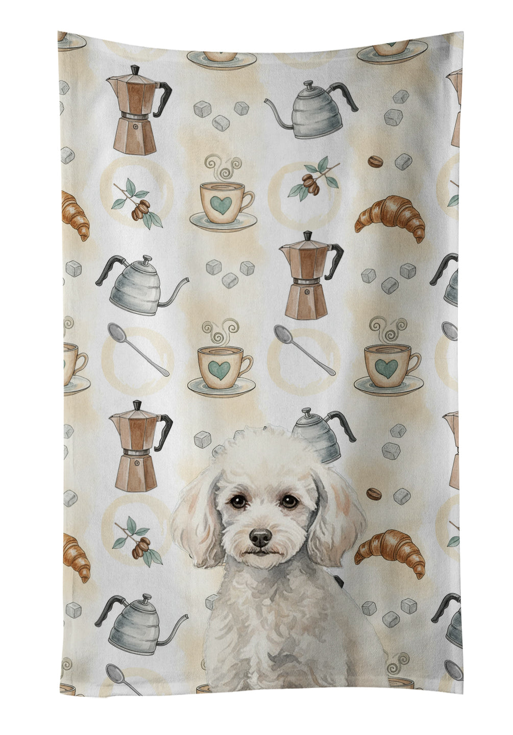 Miniature White Poodle Coffee Bar Kitchen Towel Velour Plush Front and Cotton Loop Back Machine Washable