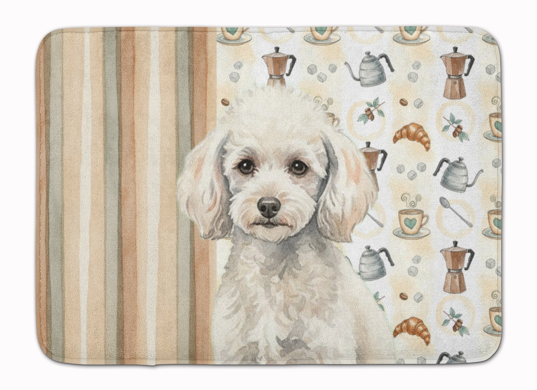 Miniature White Poodle Coffee Bar Memory Foam Kitchen Mat Machine Washable Anti-Fatigue Cushion Comfort Bath or Kitchen Rug