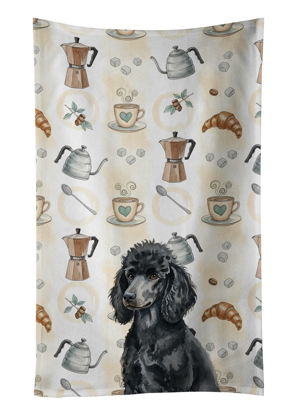 Standard Black Poodle Coffee Bar Kitchen Towel Velour Plush Front and Cotton Loop Back Machine Washable