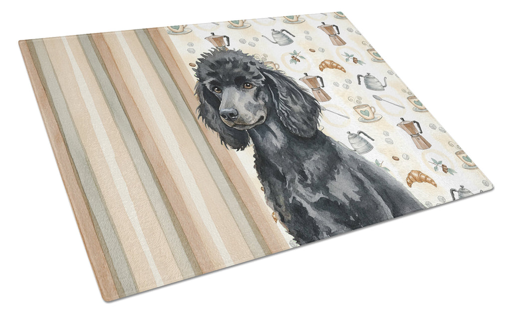 Standard Black Poodle Coffee Bar Cutting Board Tempered Glass Kitchen Cutting Surface, Heat Resistant Chopping, Non-Slip Feet, Food Prep & Serving