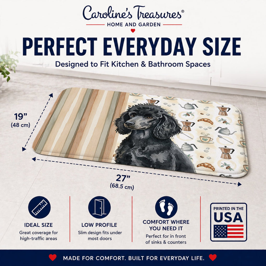 Standard Black Poodle Coffee Bar Memory Foam Kitchen Mat Machine Washable Anti-Fatigue Cushion Comfort Bath or Kitchen Rug