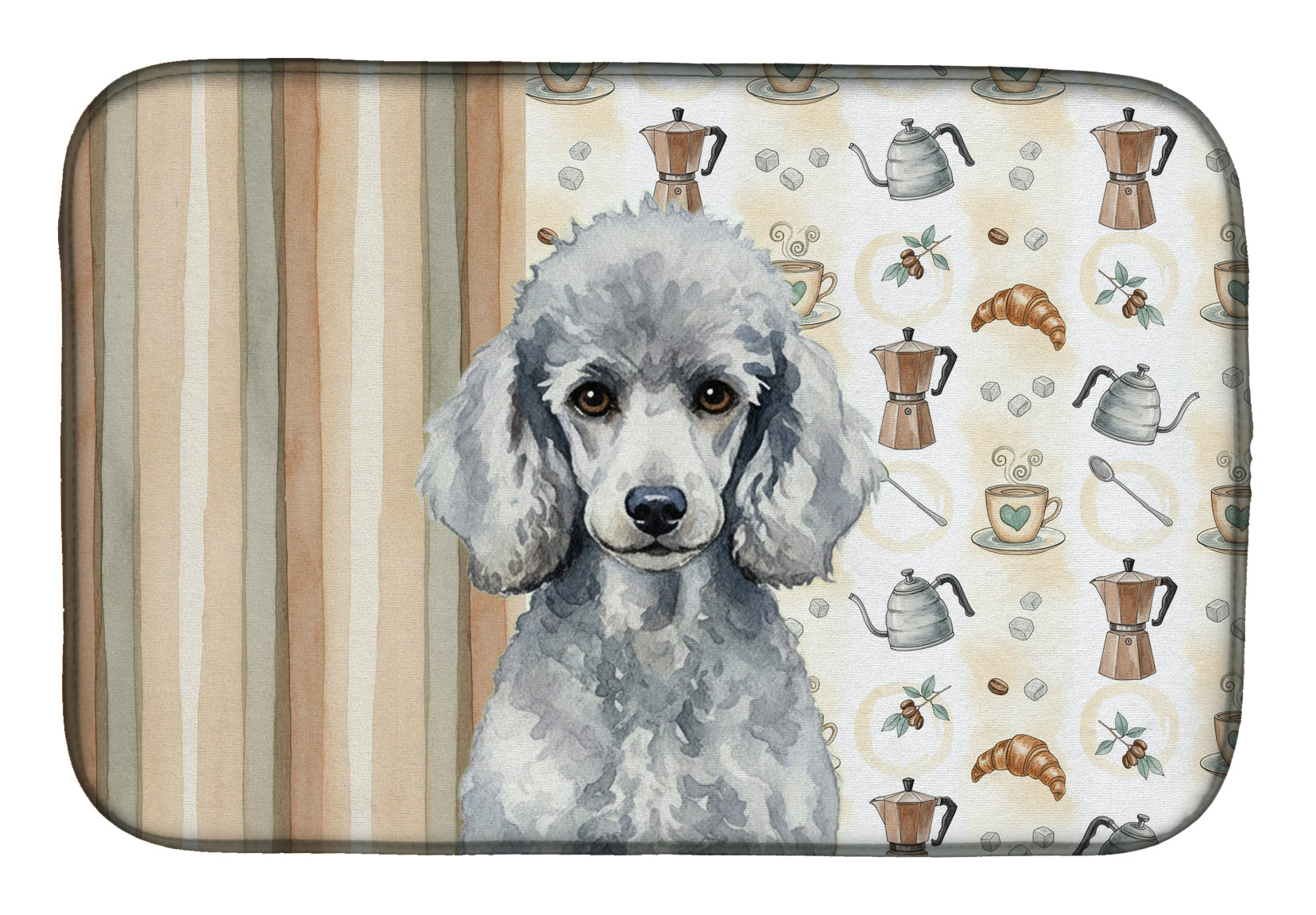 Standard Silver Poodle Coffee Bar Dish Drying Mat Absorbent Dish Drying Mat Pad for Kitchen Counter Dish Drainer Mat for Countertop, 14 x 21", Multicolor
