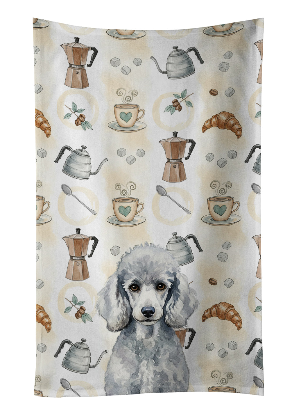 Standard Silver Poodle Coffee Bar Kitchen Towel Velour Plush Front and Cotton Loop Back Machine Washable