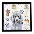 Standard Silver Poodle Coffee Bar Framed Metal Print Bathroom, Kitchen, Office, Home Decor Wall Art Ready to Hang, Square, 8X8