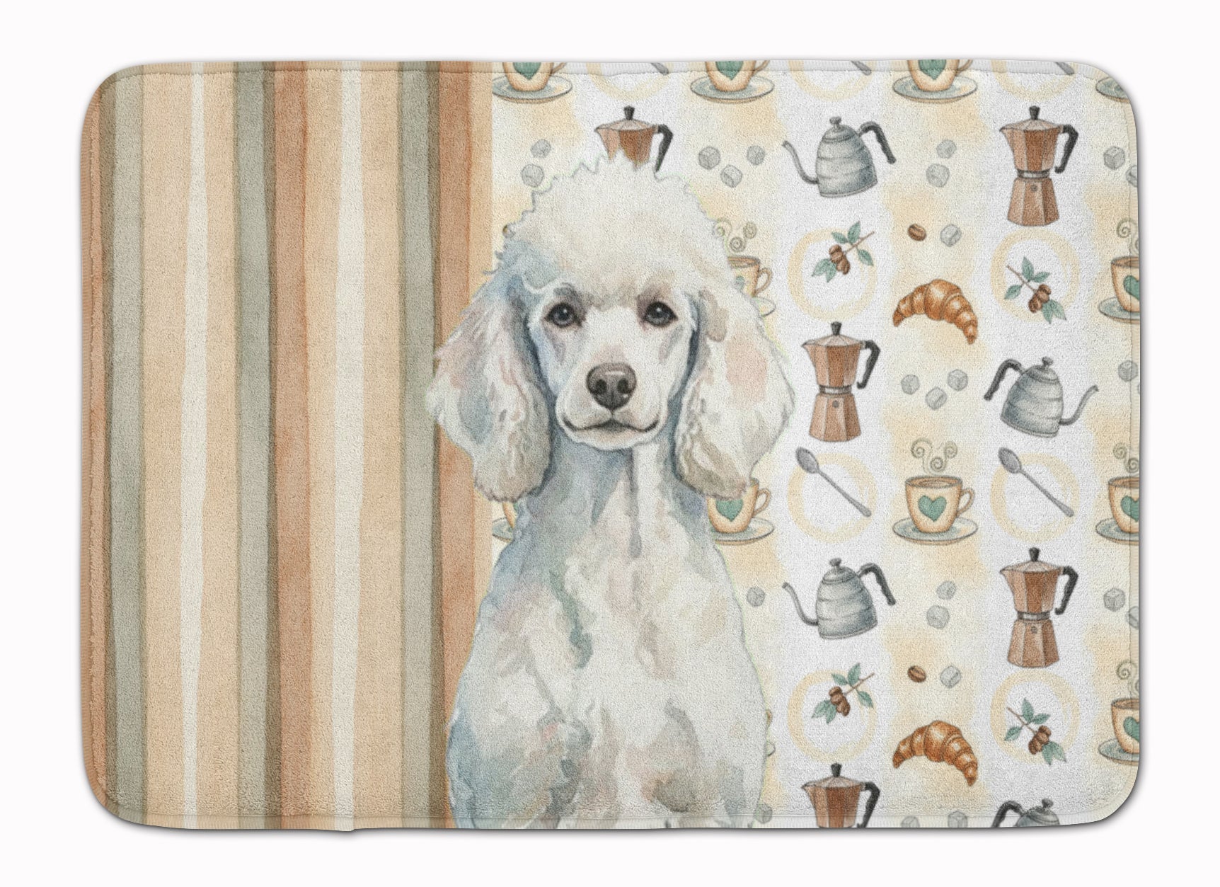 Standard White Poodle Coffee Bar Memory Foam Kitchen Mat Machine Washable Anti-Fatigue Cushion Comfort Bath or Kitchen Rug