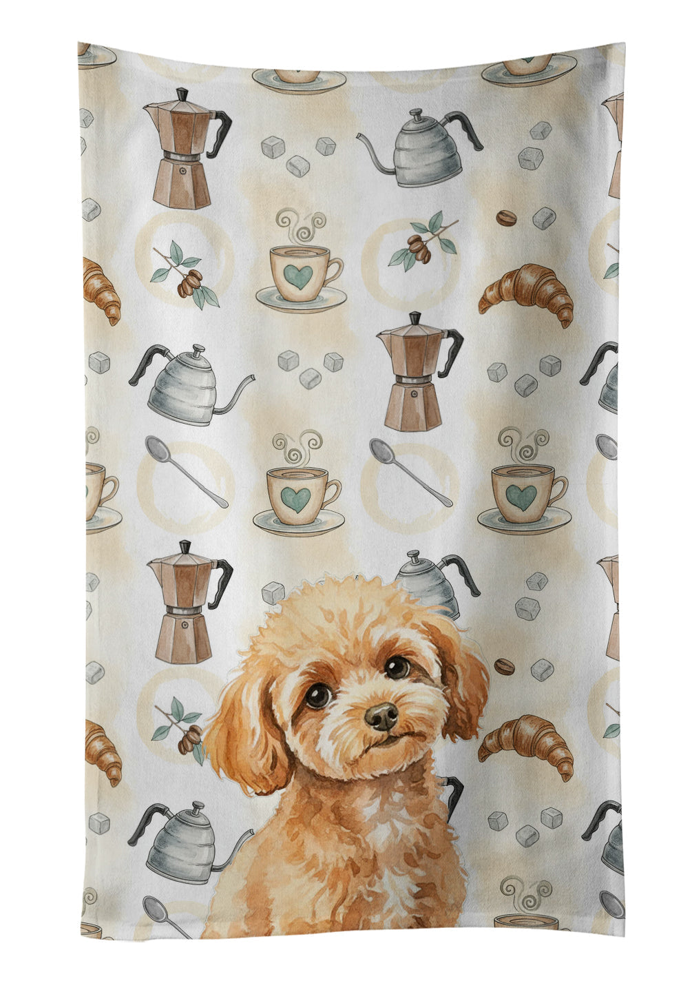 Toy Apricot Poodle Coffee Bar Kitchen Towel Velour Plush Front and Cotton Loop Back Machine Washable