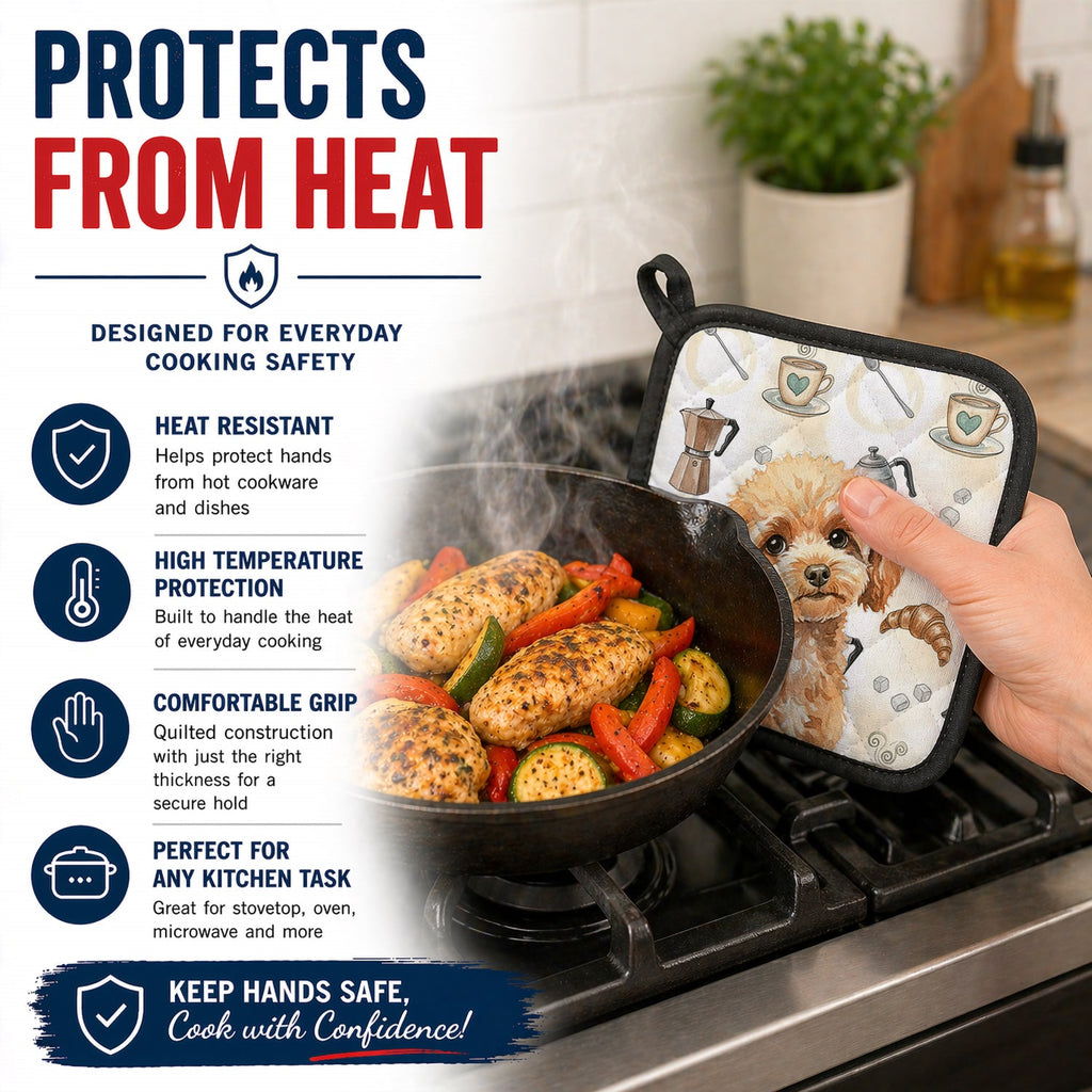 Toy Apricot Poodle Coffee Bar Pot Holder Set of 2 Heat Resistant Quilted Hot Pads 7.5 x 7.5 Inch, Insulated Kitchen Trivets for Cooking & Baking