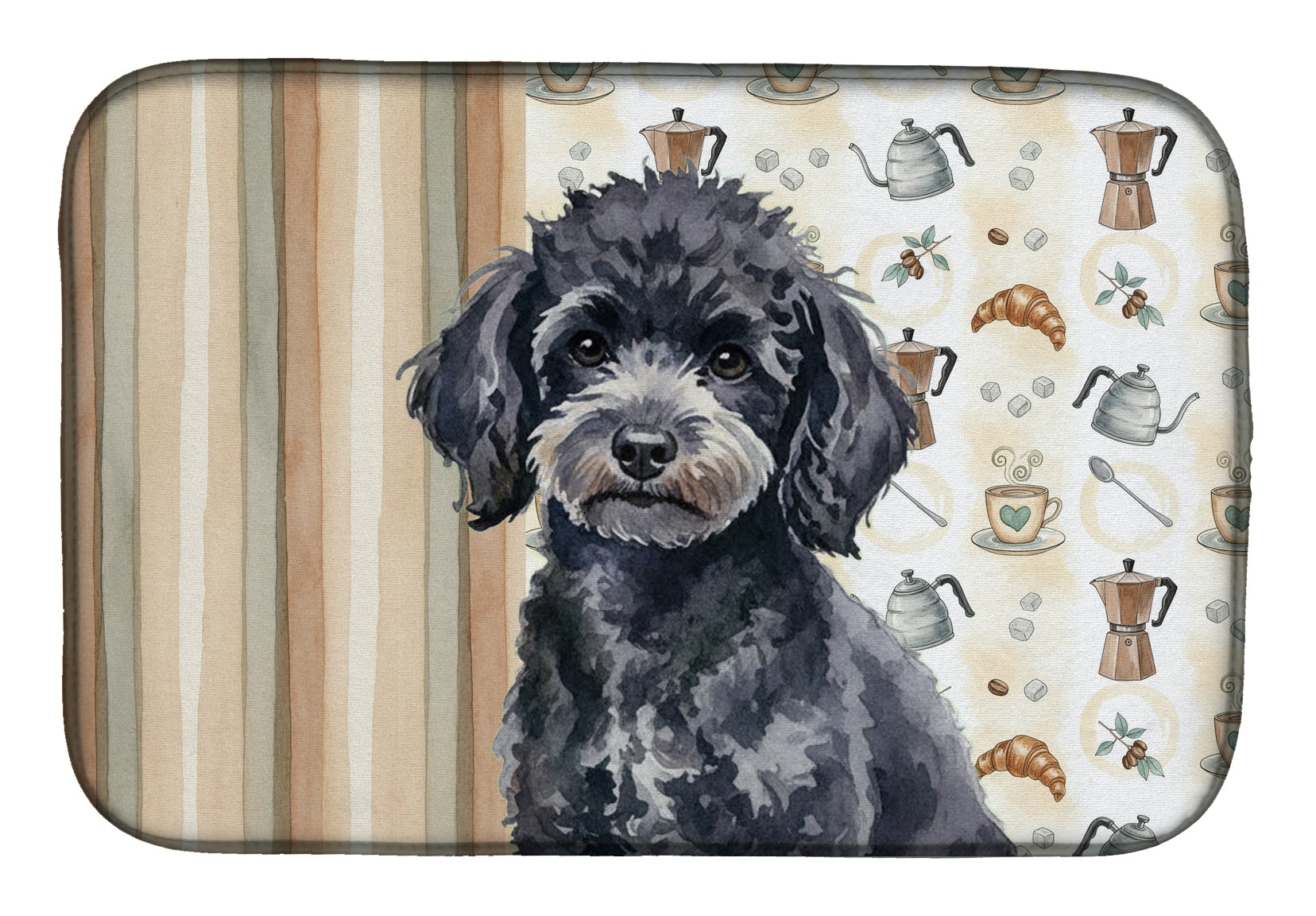 Toy Black Poodle Coffee Bar Dish Drying Mat Absorbent Dish Drying Mat Pad for Kitchen Counter Dish Drainer Mat for Countertop, 14 x 21", Multicolor