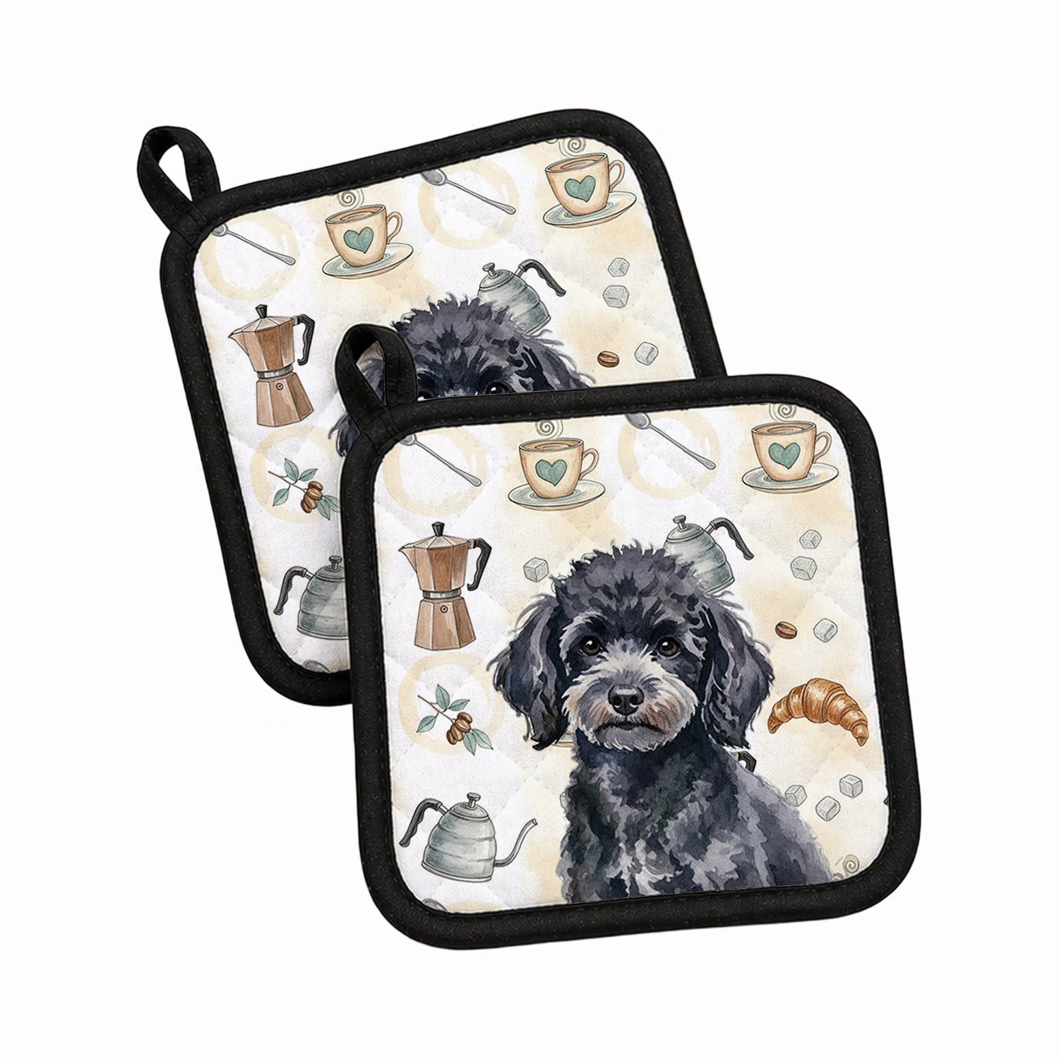 Toy Black Poodle Coffee Bar Pot Holder Set of 2 Heat Resistant Quilted Hot Pads 7.5 x 7.5 Inch, Insulated Kitchen Trivets for Cooking & Baking