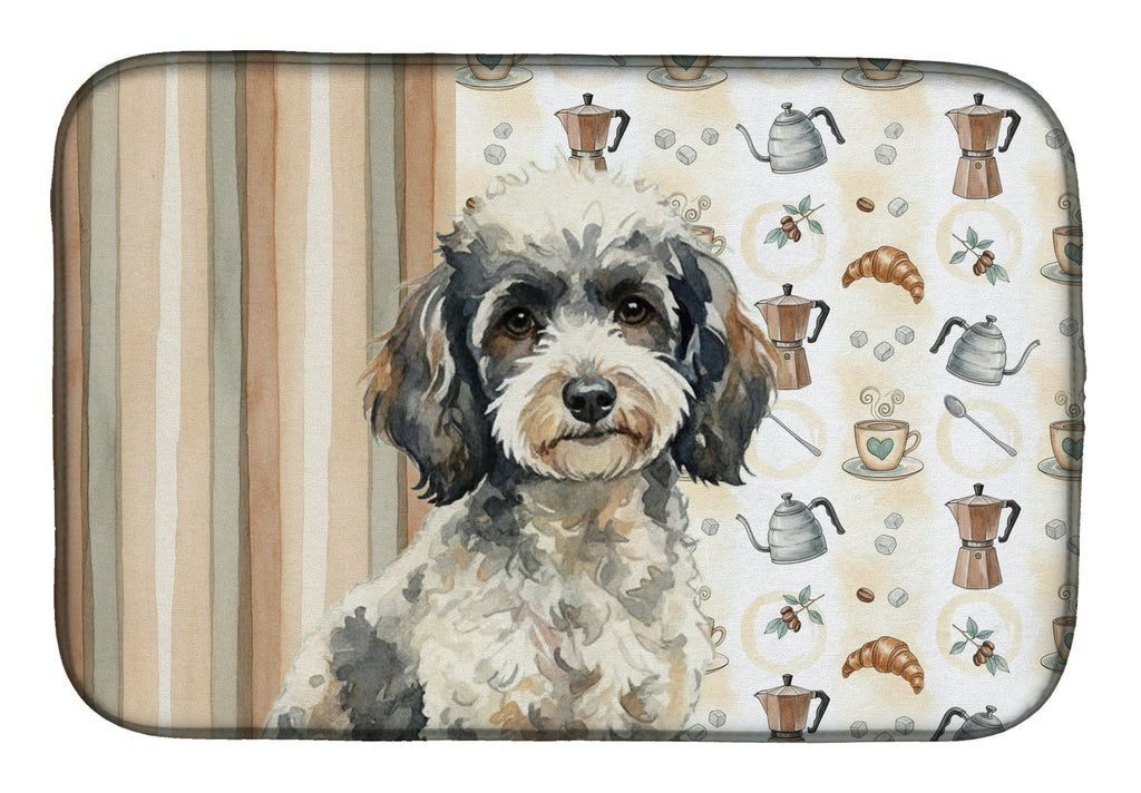 Toy Parti Poodle Coffee Bar Dish Drying Mat Absorbent Dish Drying Mat Pad for Kitchen Counter Dish Drainer Mat for Countertop, 14 x 21", Multicolor